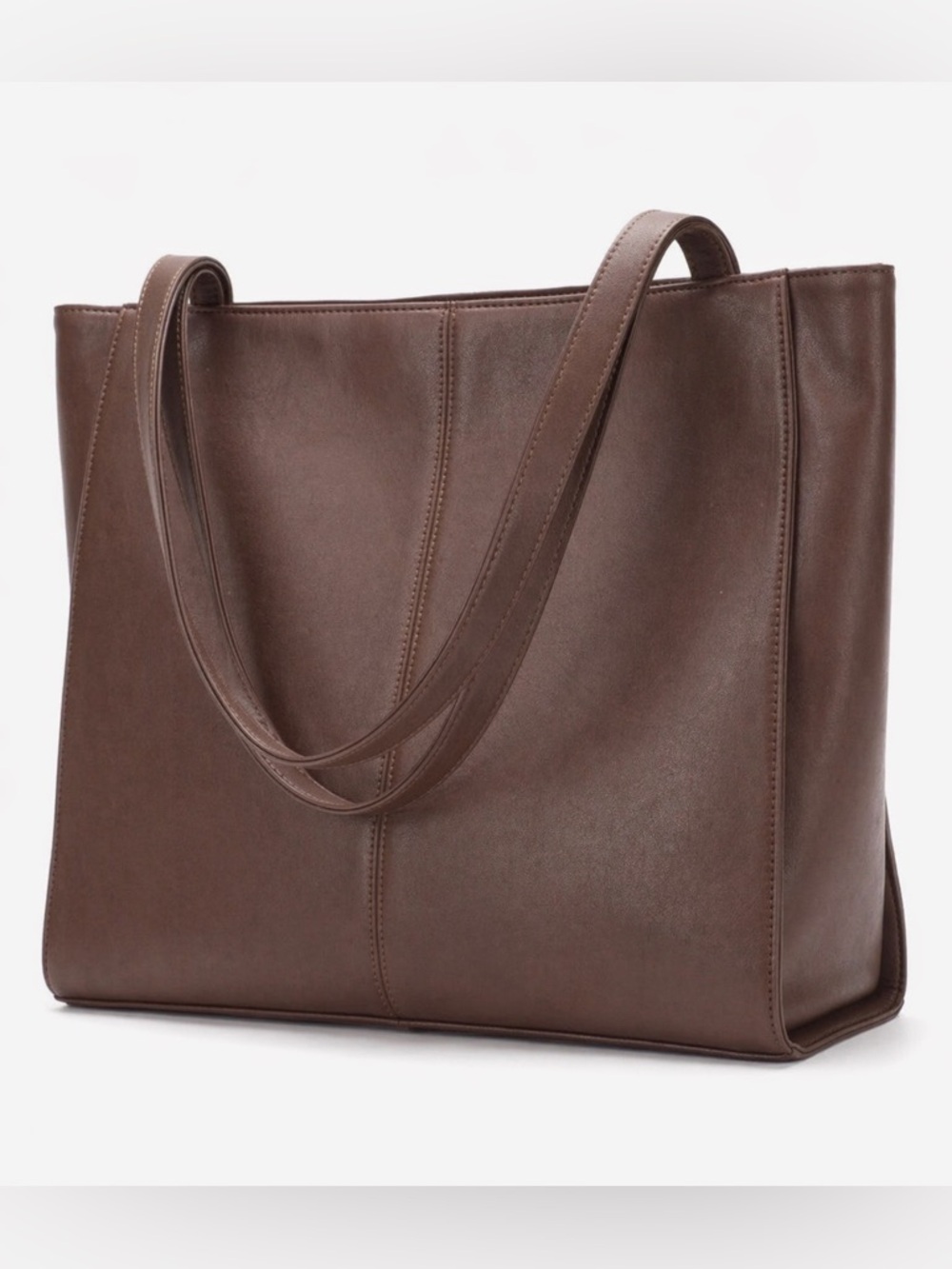 Vintage Dark Brown genuine Leather Zipper Tote Bag, with laptop compartment.